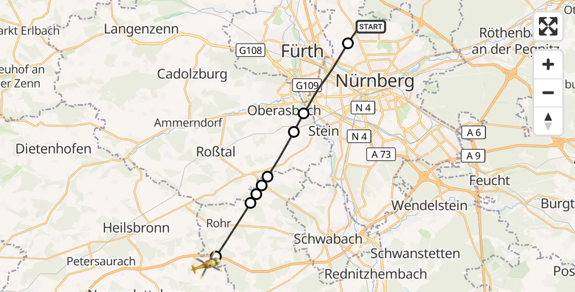 Flugroute Ambulanzhubschrauber Flughafen Nuremberg - Windsbach, 18 April 2026, 16:29