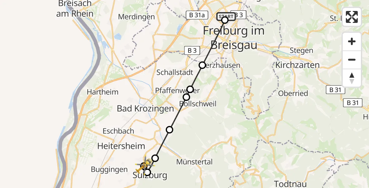 Flugroute Rettungshubschrauber Freiburg im Breisgau Flugplatz - Ballrechten-Dottingen, 18 April 2026, 16:40