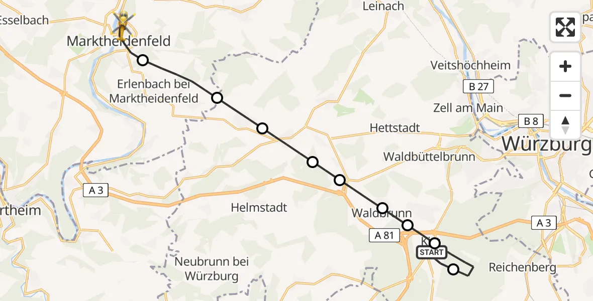 Flugroute Rettungshubschrauber Kist - Marktheidenfeld, 18 April 2026, 16:42