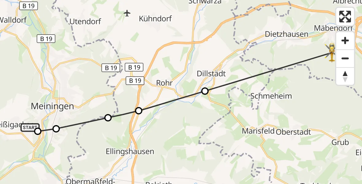 Flugroute Rettungshubschrauber Helios Clinic Meiningen - Suhl, 18 April 2026, 16:45