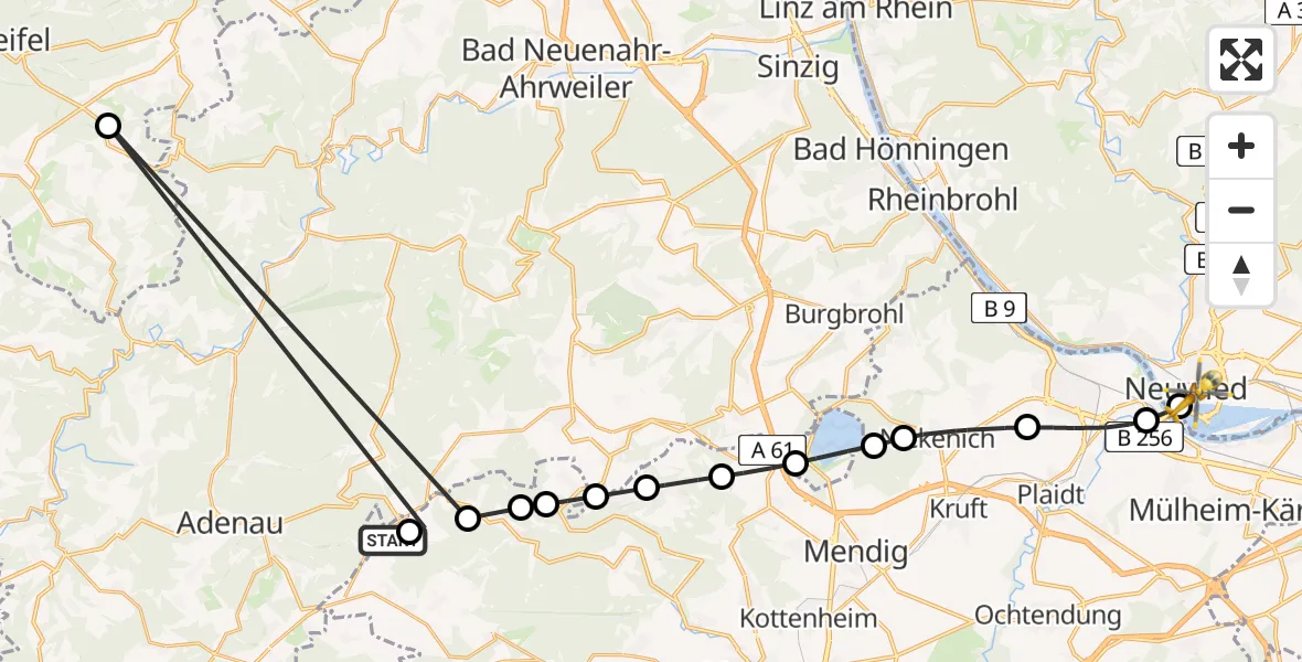 Flugroute Ambulanzhubschrauber Herresbach - Neuwied, 18 April 2026, 16:45