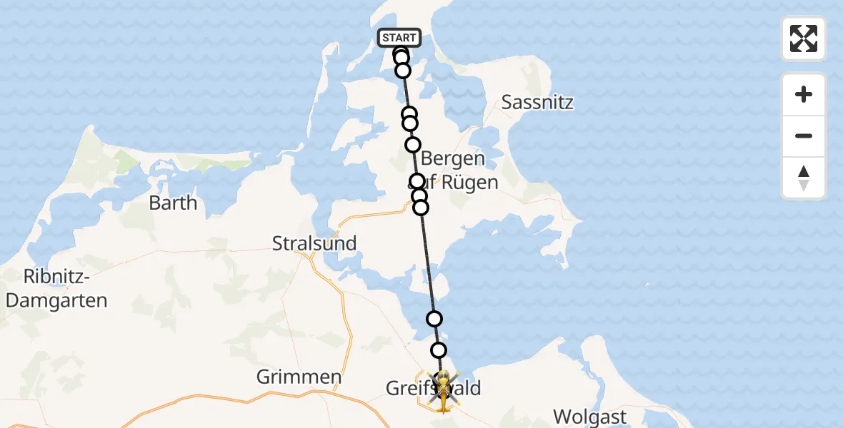 Routekaart van de vlucht: Rettungshubschrauber nach Greifswald Hospital