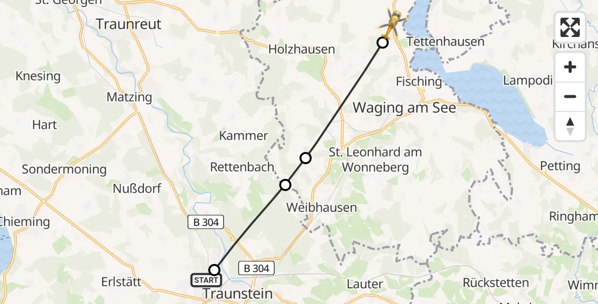 Flugroute Rettungshubschrauber Traunstein Hospital - Taching a.See, 18 April 2026, 16:50