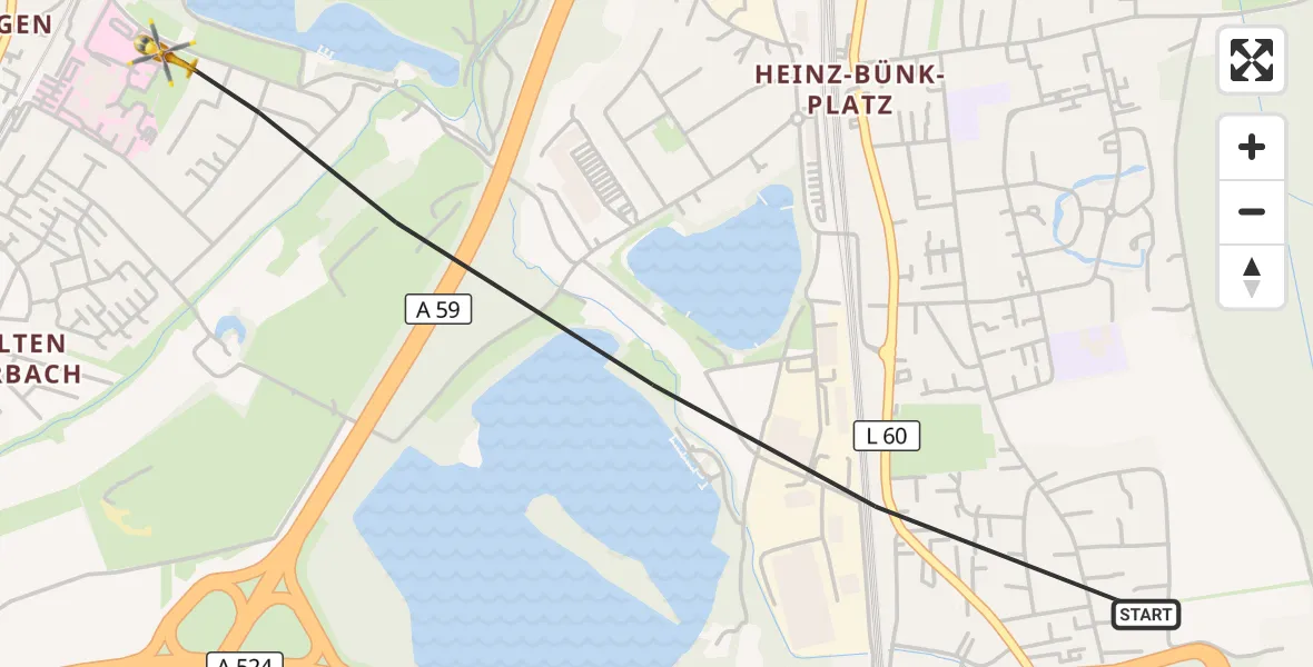 Flugroute Rettungshubschrauber Duisburg - Duisburg, 18 April 2026, 16:51