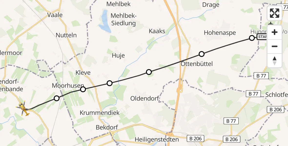 Flugroute Rettungshubschrauber Hohenlockstedt - Neuendorf-Sachsenbande, 18 April 2026, 16:58