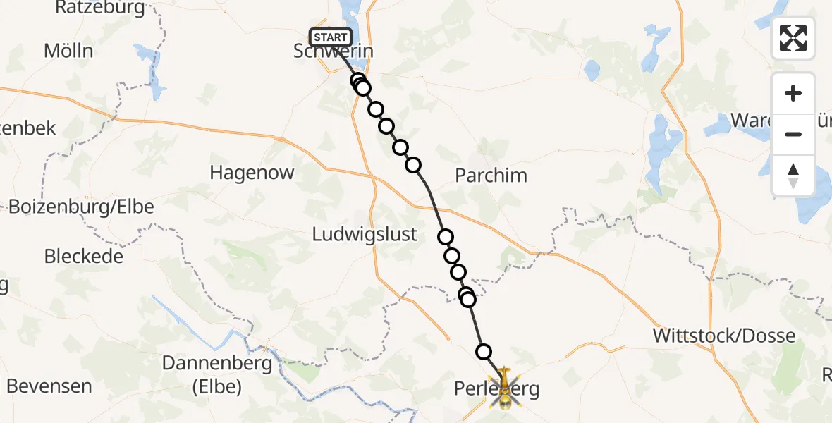 Flugroute Rettungshubschrauber Schwerin - Perleberg, 18 April 2026, 16:59