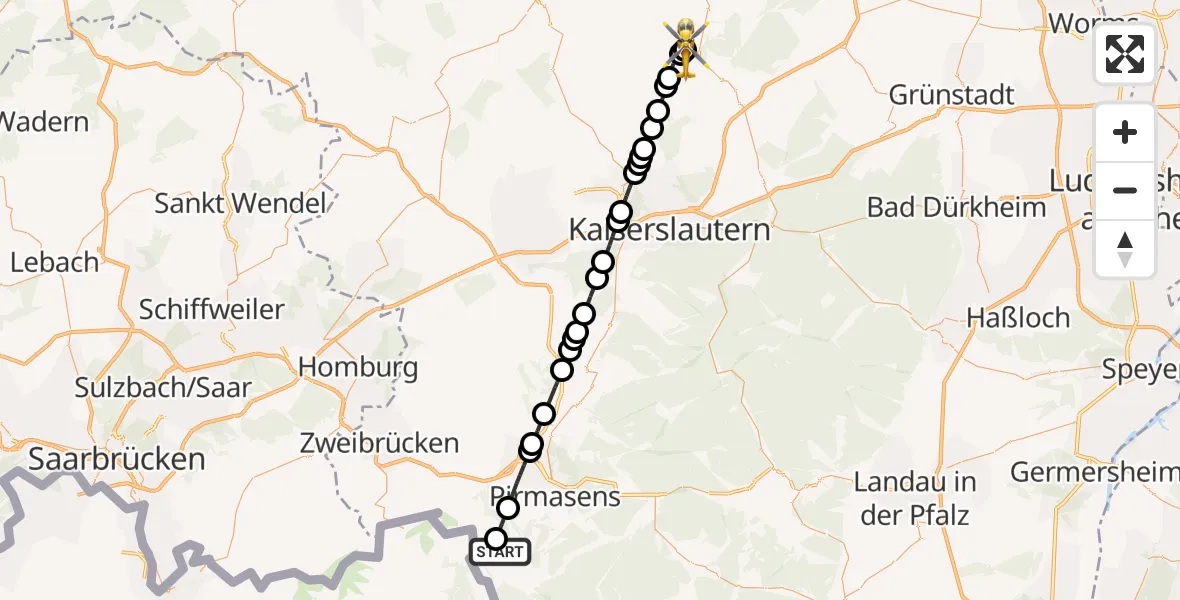 Flugroute Rettungshubschrauber Kröppen - Imsweiler UL, 18 April 2026, 16:59