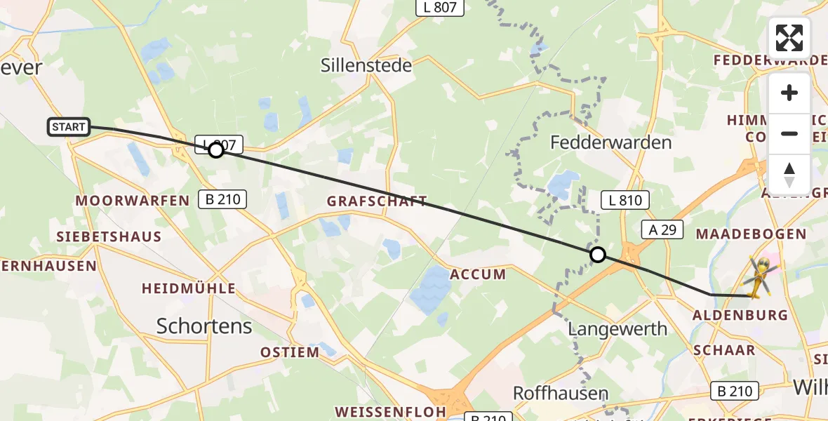 Flugroute Rettungshubschrauber Jever - Wilhelmshaven, 18 April 2026, 17:00