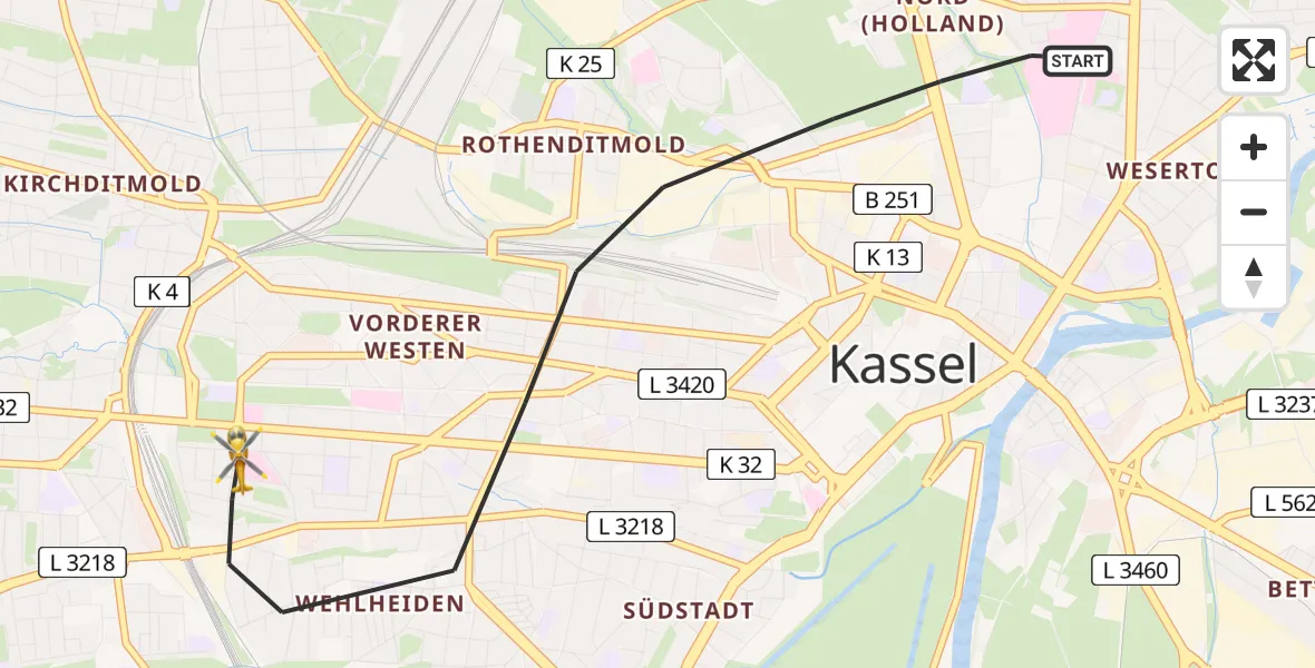 Flugroute Rettungshubschrauber Kassel - Kassel, 18 April 2026, 17:01