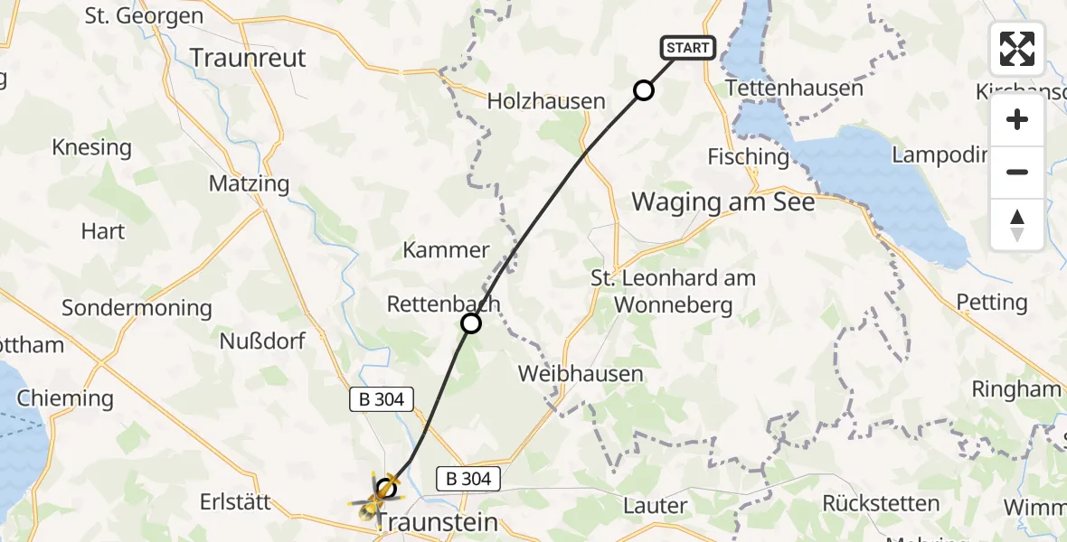 Flugroute Rettungshubschrauber Taching a.See - Traunstein Hospital, 18 April 2026, 17:15