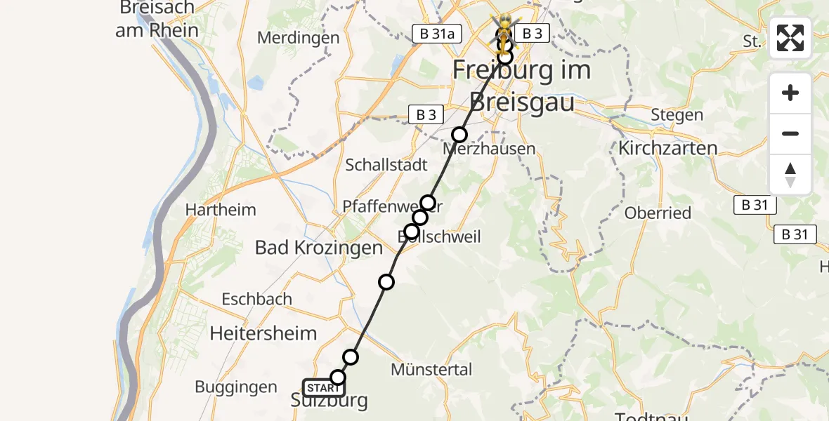 Flugroute Rettungshubschrauber Sulzburg - Freiburg im Breisgau Flugplatz, 18 April 2026, 17:21