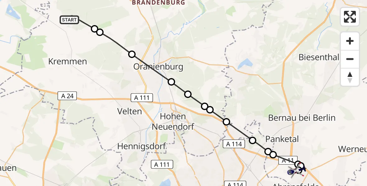 Flugroute Polizeihubschrauber Kremmen - Ahrensfelde Hubschrauberlandeplatz, 18 April 2026, 17:24