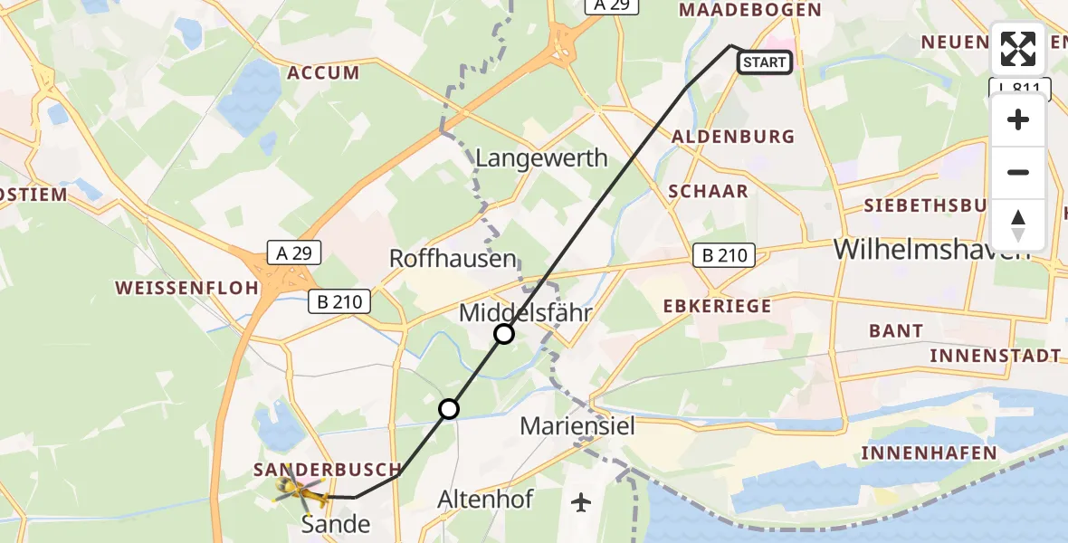 Flugroute Rettungshubschrauber Wilhelmshaven - Sande, 18 April 2026, 17:26