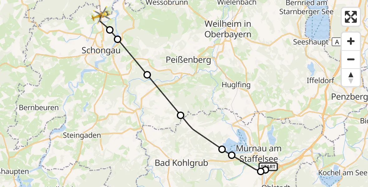 Flugroute Rettungshubschrauber Murnau a.Staffelsee - Hohenfurch, 18 April 2026, 17:38