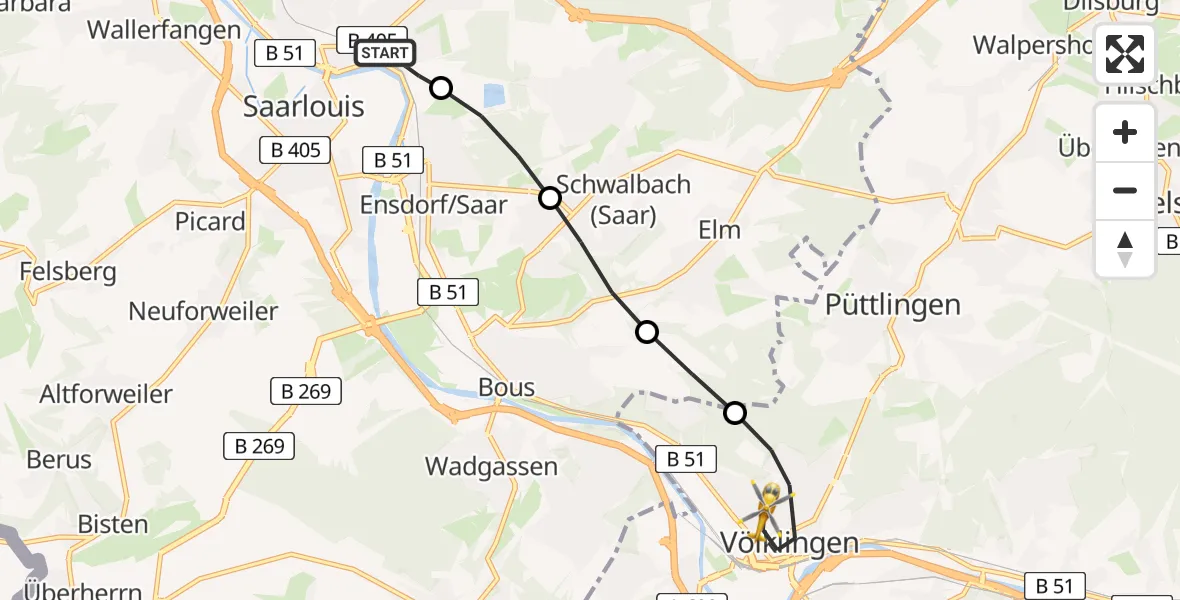 Flugroute Rettungshubschrauber Saarlouis - Völklingen, 18 April 2026, 17:42