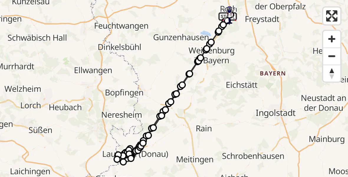 Flugroute Polizeihubschrauber Roth - Flugplatz Roth, 18 April 2026, 17:44
