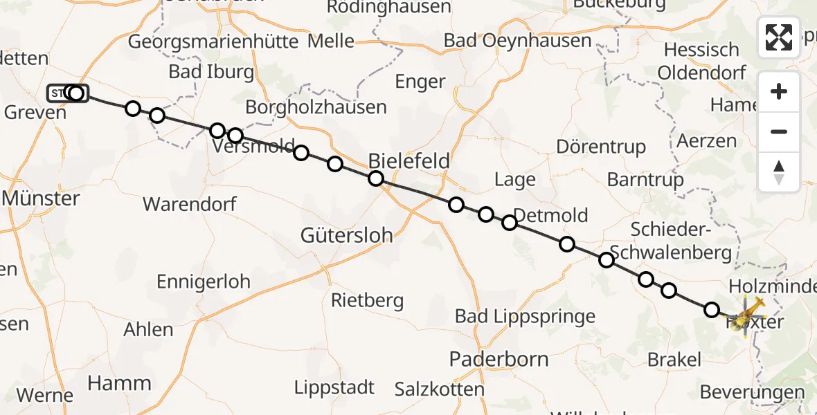 Flugroute Ambulanzhubschrauber Christoph  Westfalen-ADAC - Höxter, 18 April 2026, 17:45