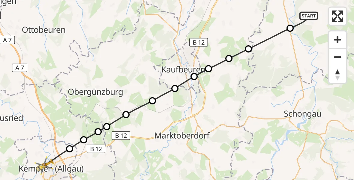 Flugroute Rettungshubschrauber Vilgertshofen - Kempten (Allgäu), 18 April 2026, 17:48