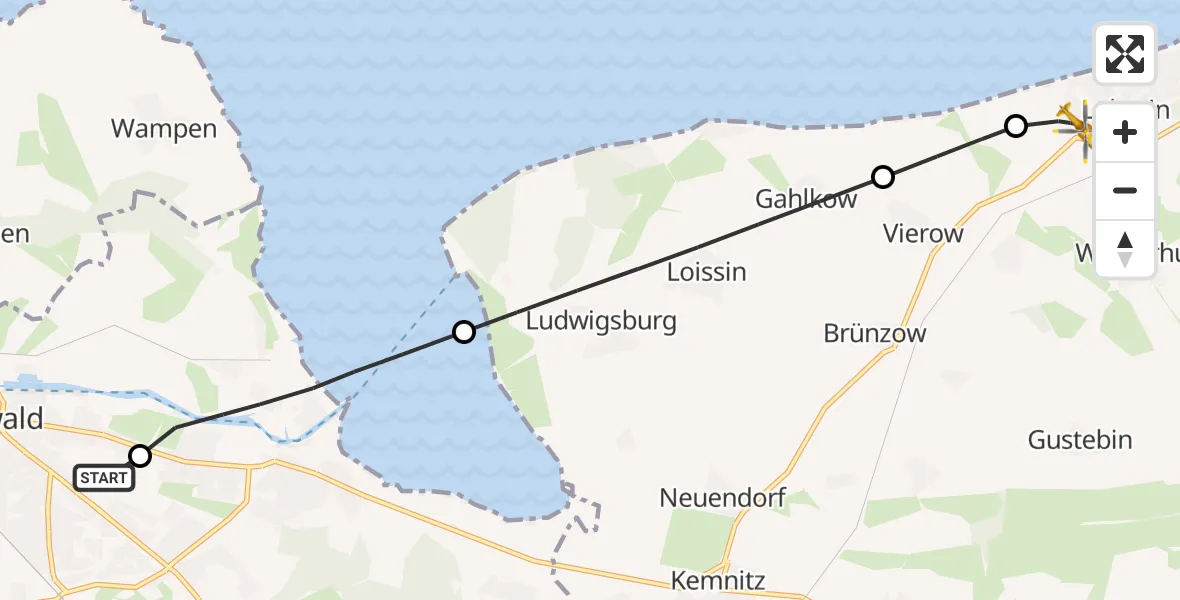 Flugroute Rettungshubschrauber Greifswald Hospital - Lubmin, 18 April 2026, 17:48