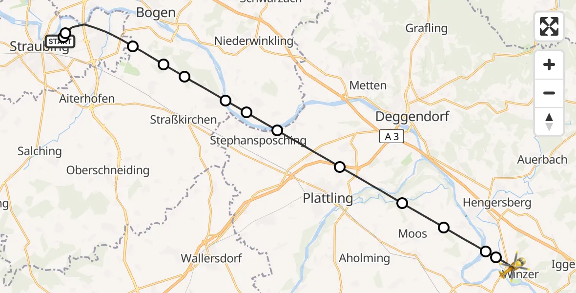 Flugroute Rettungshubschrauber Sankt Elisabeth Hospital Straubing - Winzer, 18 April 2026, 17:49