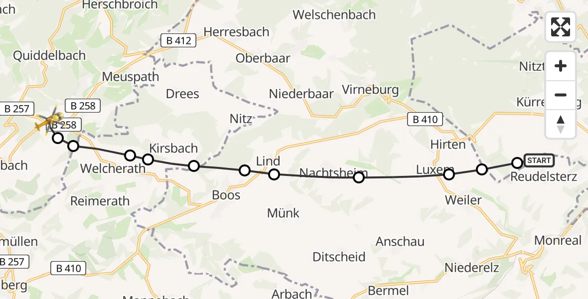 Flugroute Ambulanzhubschrauber Reudelsterz - Nürburgring Hubschrauberlandeplatz, 18 April 2026, 17:55