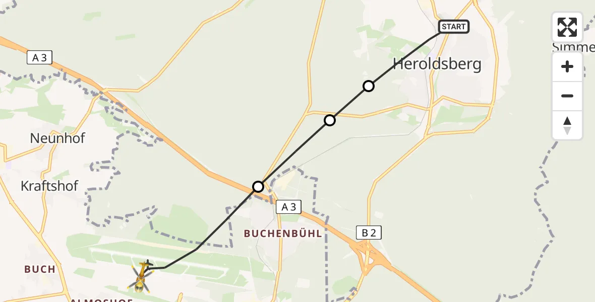 Flugroute Rettungshubschrauber Heroldsberg - Flughafen Nuremberg, 18 April 2026, 18:01
