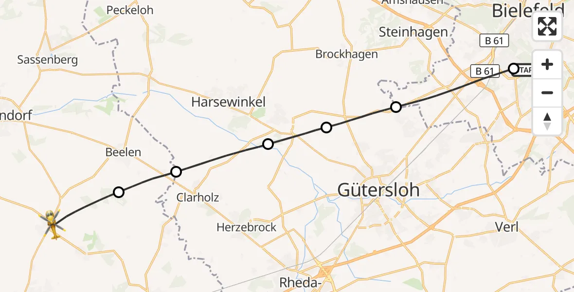 Flugroute Rettungshubschrauber Luftrettungszentrum Bielefeld - Ennigerloh, 18 April 2026, 18:09