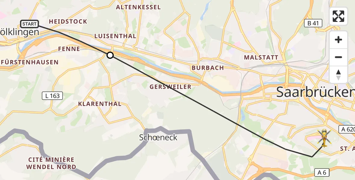 Flugroute Rettungshubschrauber Völklingen - Saarbrücken, 18 April 2026, 18:17