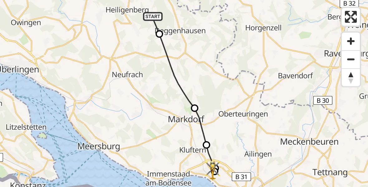 Flugroute Rettungshubschrauber Heiligenberg - Friedrichshafen Hospital, 18 April 2026, 18:18