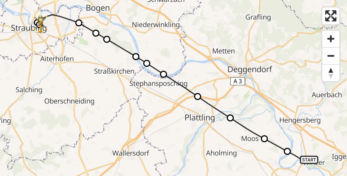 Flugroute Rettungshubschrauber Winzer - Sankt Elisabeth Hospital Straubing, 18 April 2026, 18:19