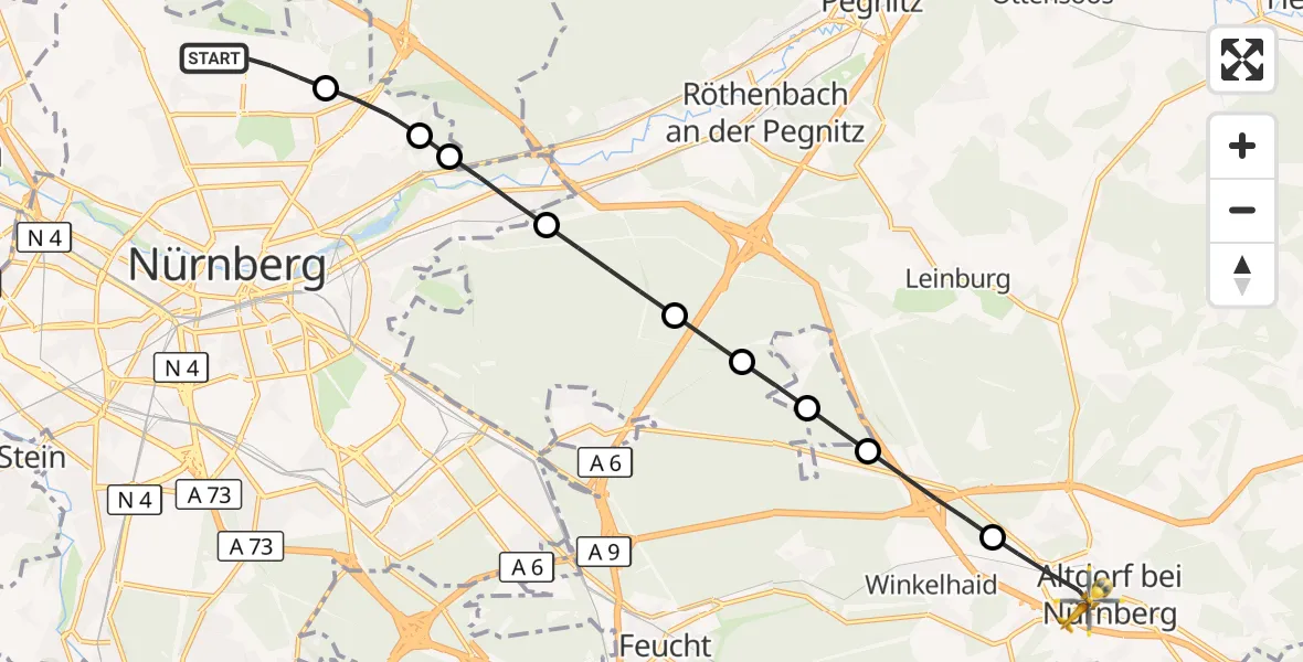 Flugroute Ambulanzhubschrauber Flughafen Nuremberg - Altdorf b.Nürnberg, 18 April 2026, 18:25