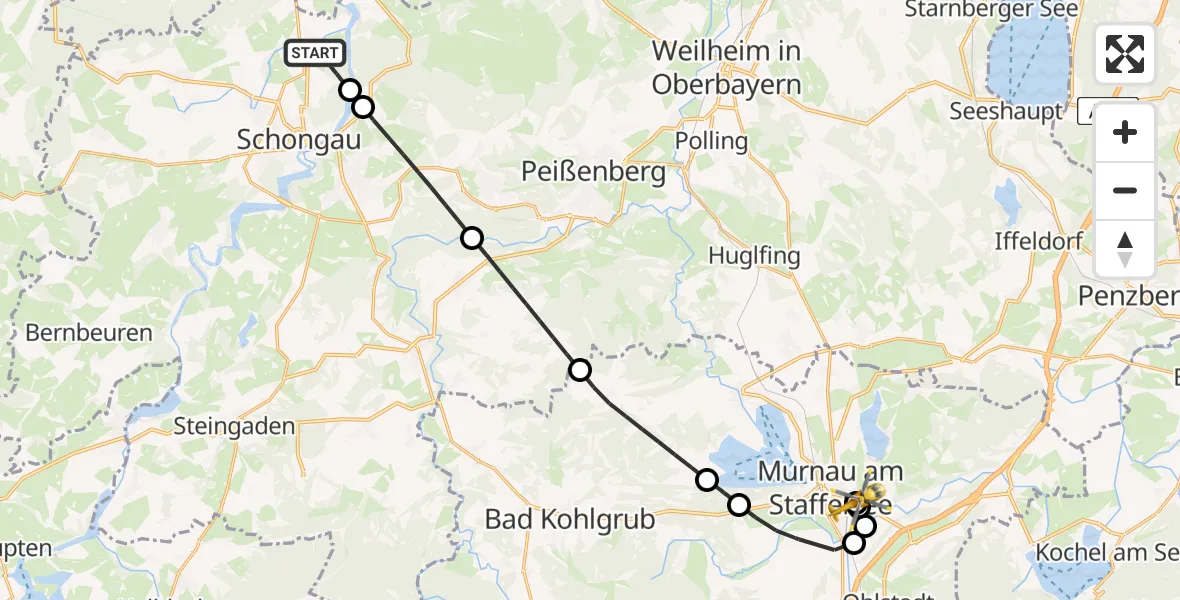 Flugroute Rettungshubschrauber Hohenfurch - Murnau Accident Hospital, 18 April 2026, 18:27
