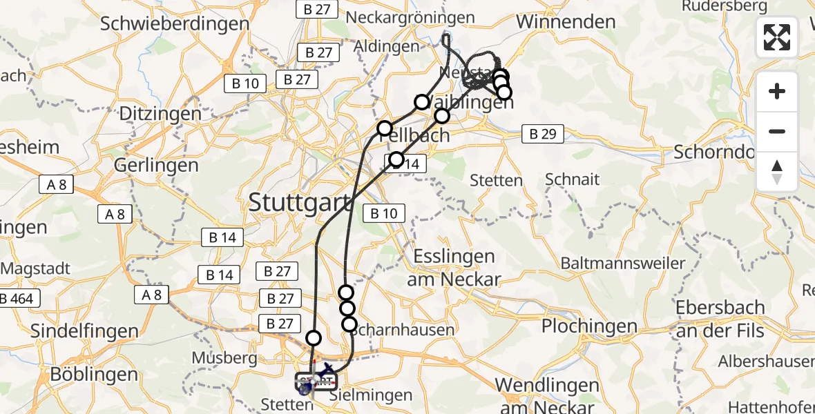 Flugroute Polizeihubschrauber Flughafen Stuttgart - Flughafen Stuttgart, 18 April 2026, 18:39