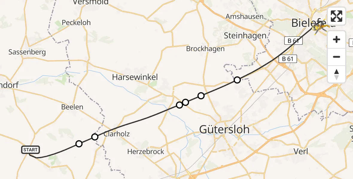 Flugroute Rettungshubschrauber Ennigerloh - Bielefeld, 18 April 2026, 19:02