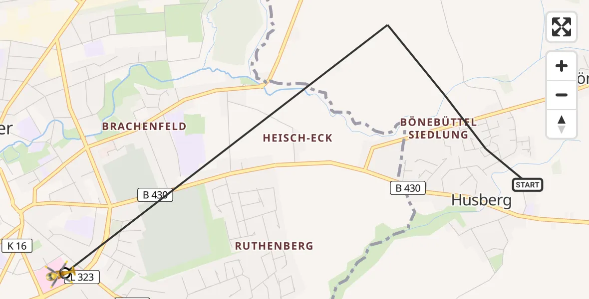 Flugroute Ambulanzhubschrauber Bönebüttel - Neumünster, 18 April 2026, 19:17