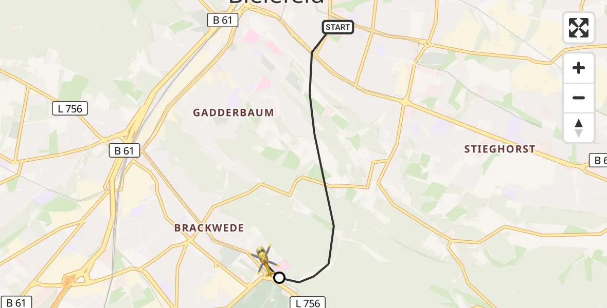 Flugroute Rettungshubschrauber Bielefeld - Luftrettungszentrum Bielefeld, 18 April 2026, 19:35