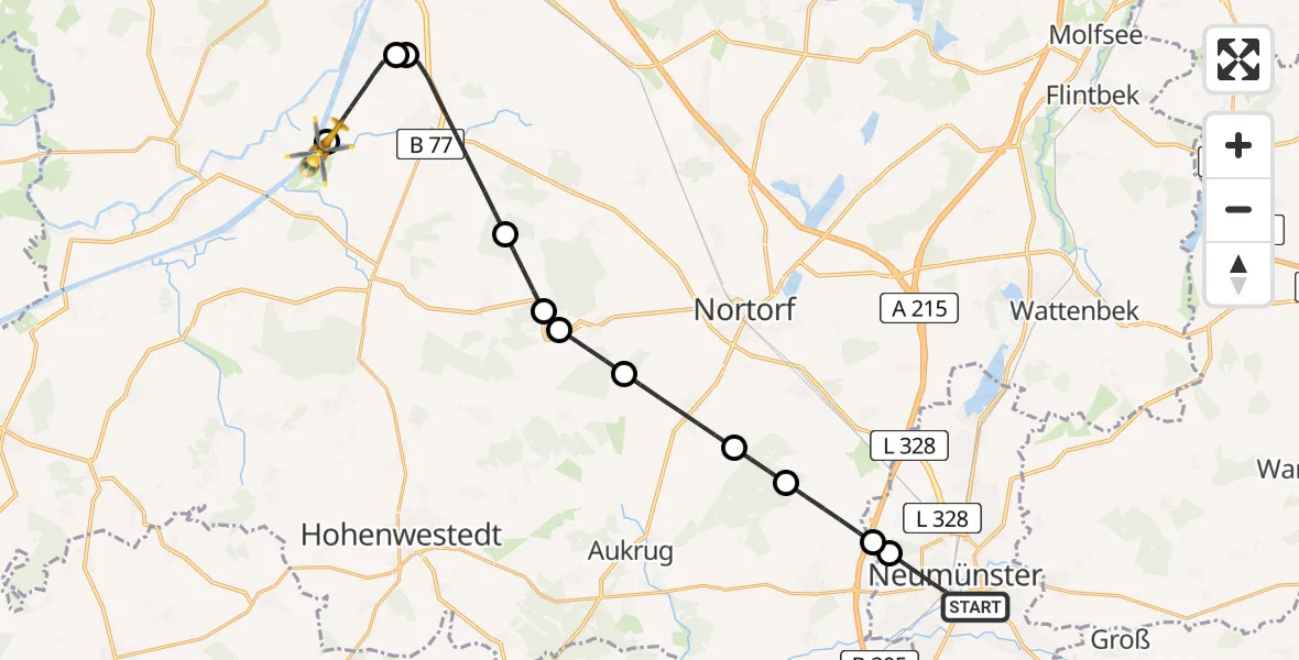Flugroute Ambulanzhubschrauber Neumünster - Hörsten, 18 April 2026, 19:43