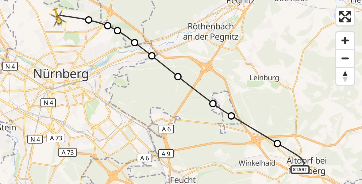 Flugroute Ambulanzhubschrauber Altdorf b.Nürnberg - Flughafen Nuremberg, 18 April 2026, 19:48