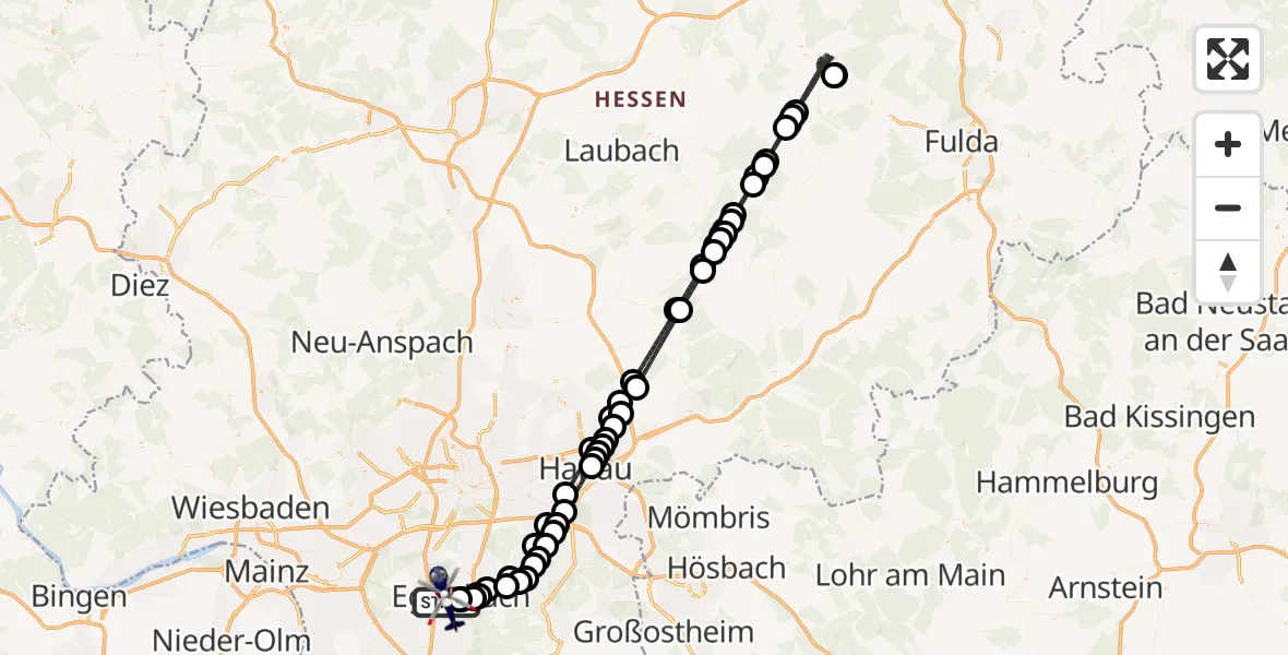 Flugroute Polizeihubschrauber Flughafen Frankfurt-Egelsbach - Flughafen Frankfurt-Egelsbach, 18 April 2026, 19:54