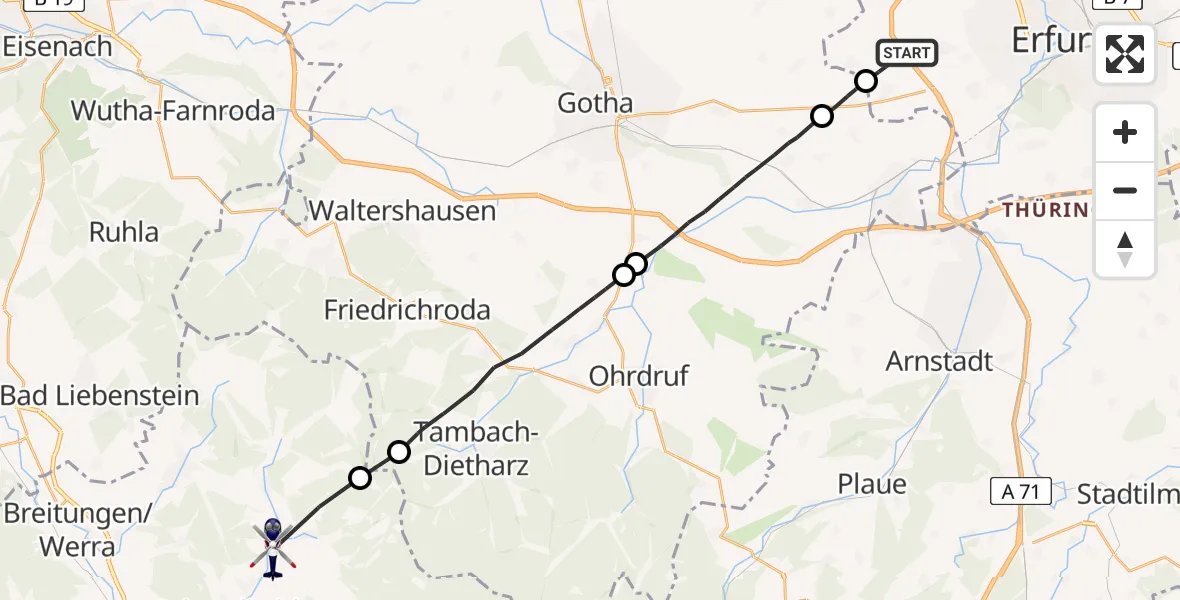 Flugroute Polizeihubschrauber Erfurt - Schmalkalden, 18 April 2026, 20:16