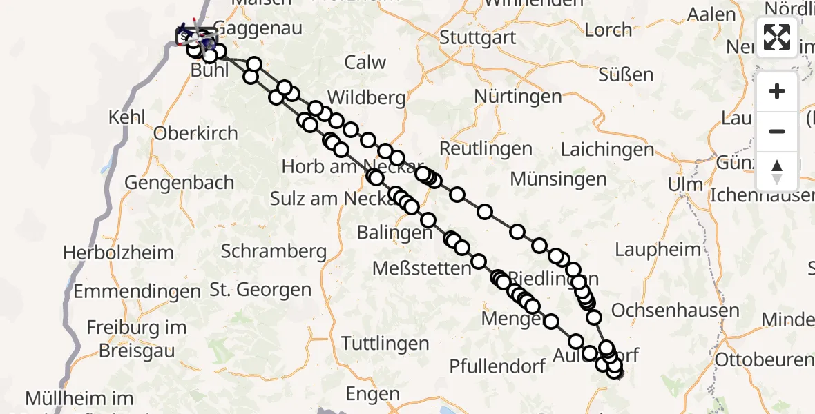 Flugroute Polizeihubschrauber Karlsruhe Baden-Baden Flughafen - Karlsruhe Baden-Baden Flughafen, 18 April 2026, 20:32
