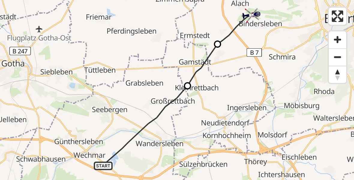 Flugroute Polizeihubschrauber Drei Gleichen - Erfurt-Weimar Flughafen, 18 April 2026, 21:16