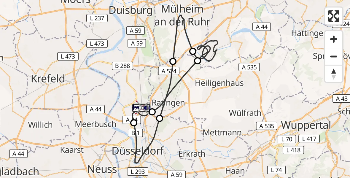 Flugroute Polizeihubschrauber Düsseldorf Flughafen - Düsseldorf Flughafen, 18 April 2026, 21:43