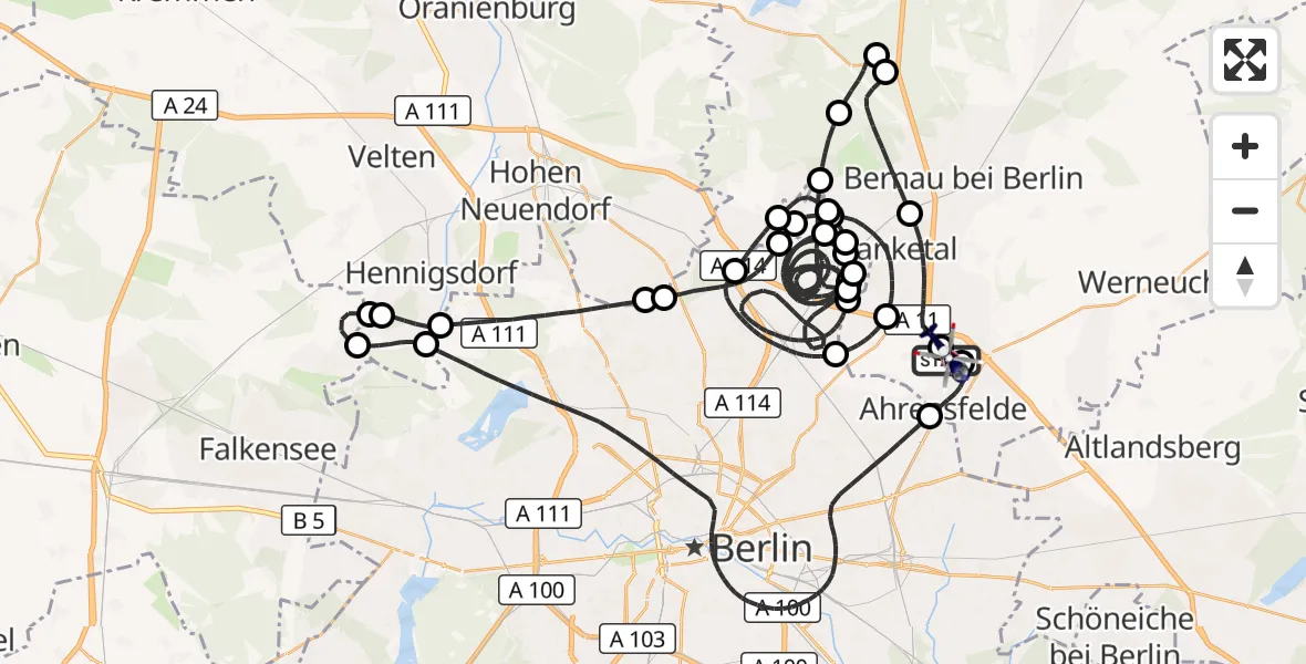 Flugroute Polizeihubschrauber Ahrensfelde Hubschrauberlandeplatz - Ahrensfelde Hubschrauberlandeplatz, 18 April 2026, 21:48