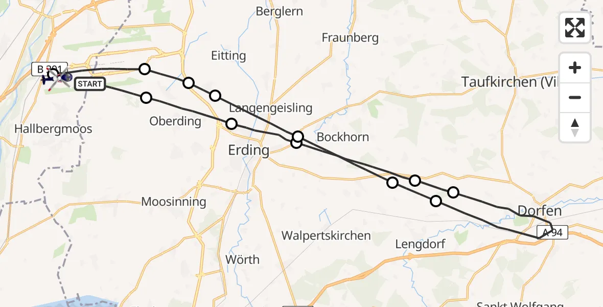 Flugroute Polizeihubschrauber München Flughafen - Hallbergmoos, 18 April 2026, 21:53