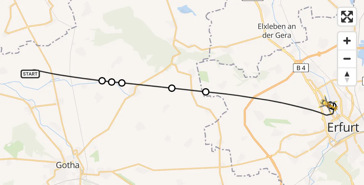 Flugroute Ambulanzhubschrauber Nessetal - Helios Clinic Erfurt, 18 April 2026, 21:59