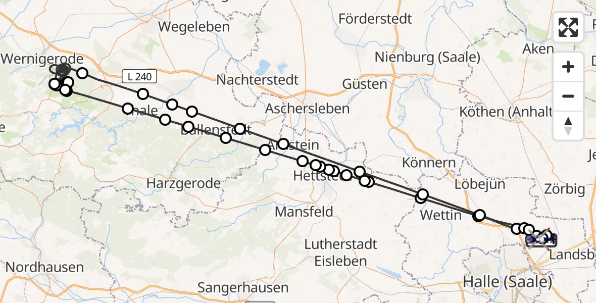 Flugroute Polizeihubschrauber Halle-Oppin Flugplatz - Halle-Oppin Flugplatz, 19 April 2026, 00:32