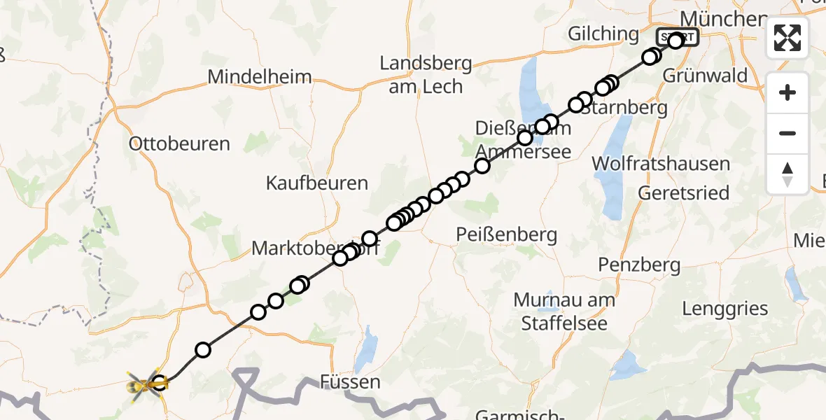 Flugroute Rettungshubschrauber DRF Air Rescue München Hubschrauberlandeplatz - Immenstadt i.Allgäu, 19 April 2026, 00:54