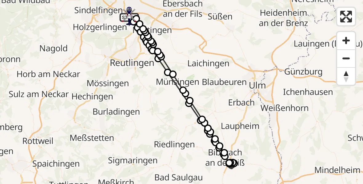 Flugroute Polizeihubschrauber Flughafen Stuttgart - Flughafen Stuttgart, 19 April 2026, 02:03