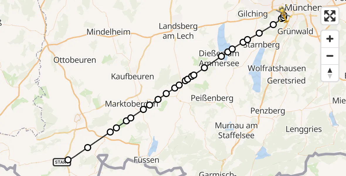 Flugroute Rettungshubschrauber Immenstadt i.Allgäu - DRF Air Rescue München Hubschrauberlandeplatz, 19 April 2026, 02:51